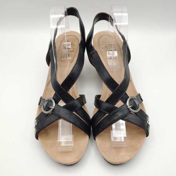 Life Stride Shoes | Lifestride Black Strappy Wedge Heel 95m 2 Heel | Poshmark